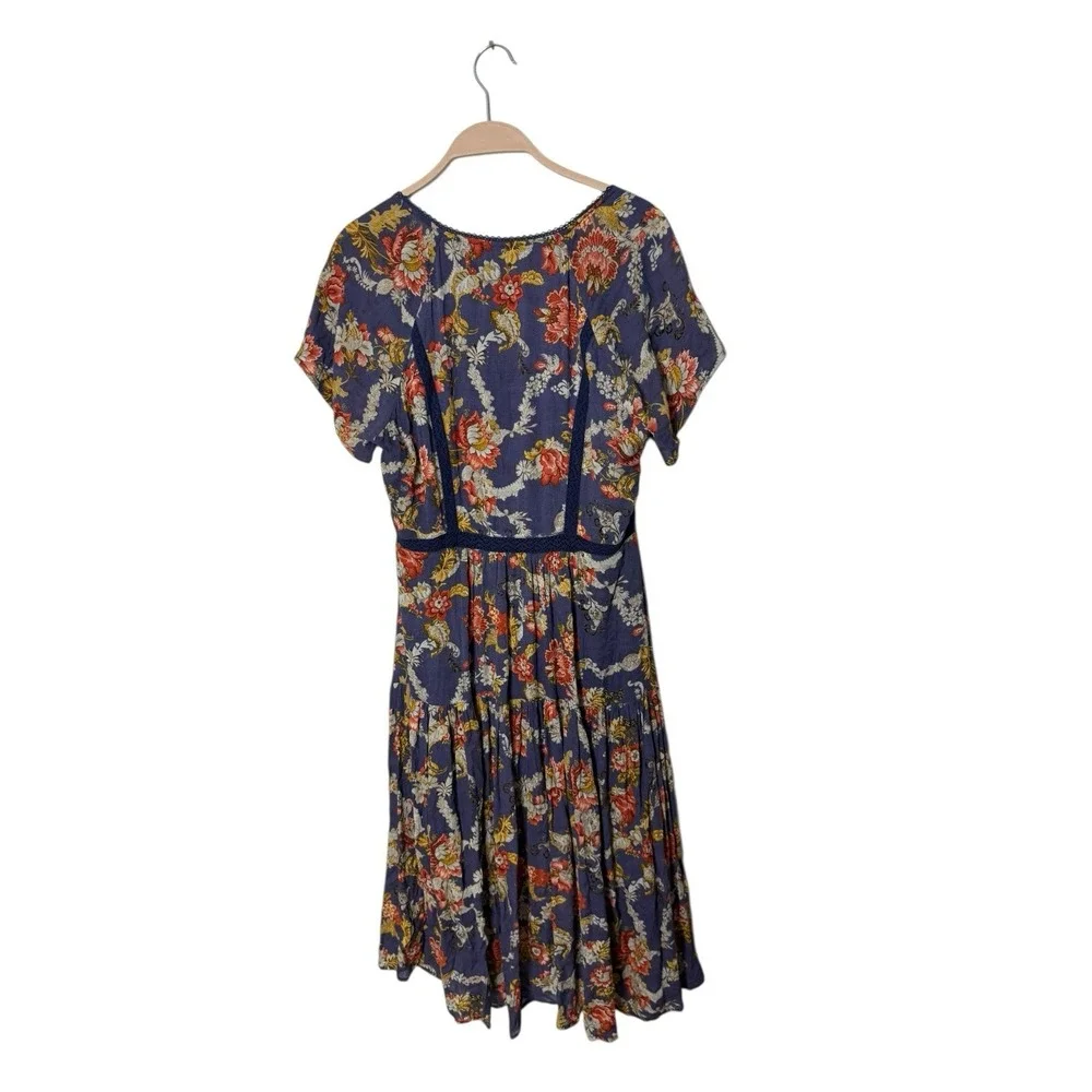 Miss Me Dress Lace Floral Lined High Low‎ Button Front Short Sleeve M